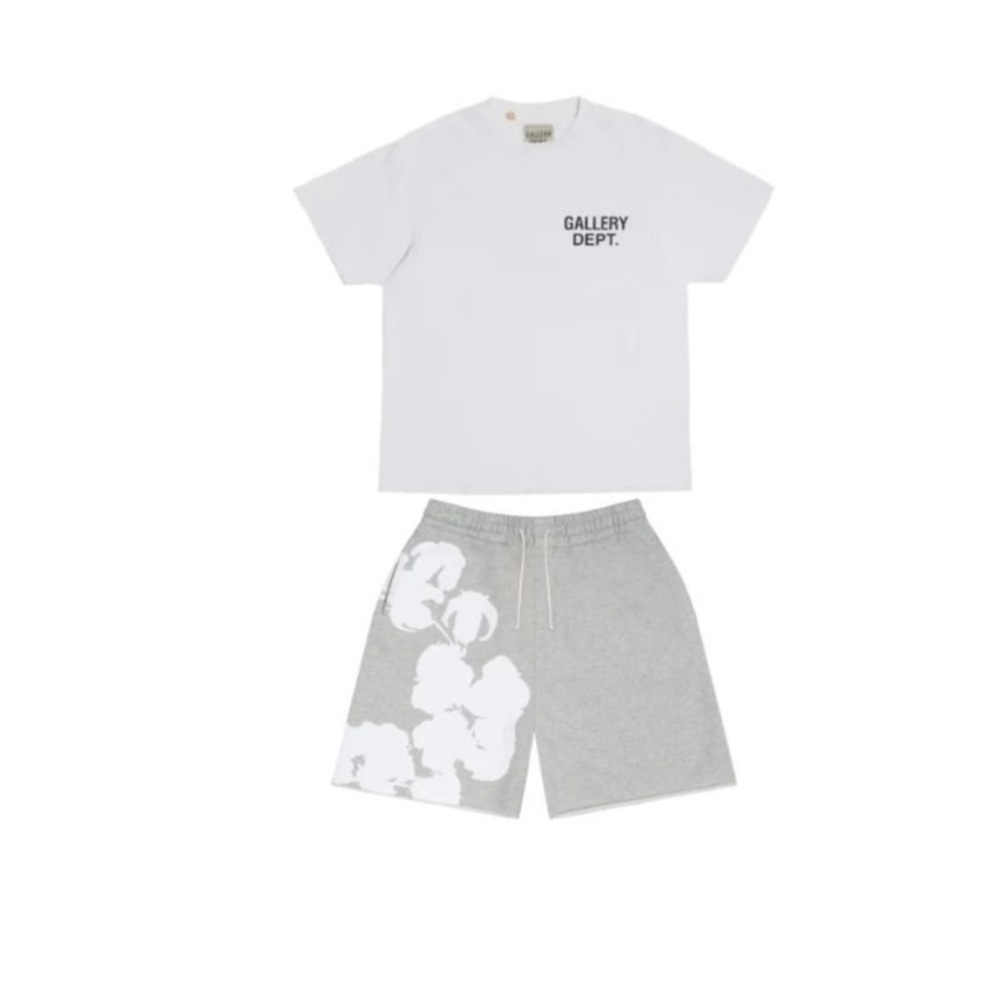 Gallery Dept White Tee and Gray Denim Tears Shorts